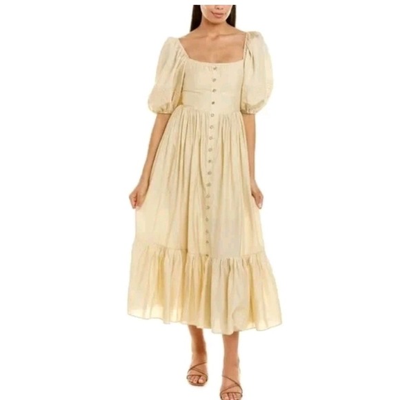 Beulah Dresses & Skirts - Beulah Ivory Prairie Dress Puff Sleeve Smocked Midi Size Medium Cottagecore NWT